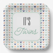 双子だ！赤モダン男女兼用ちゃんシャワー ペーパープレート (正面)