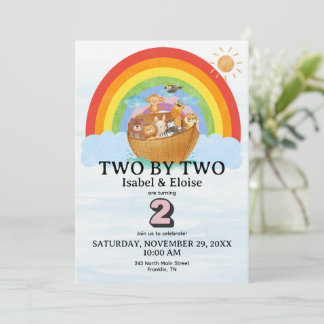 双子ちゃんの2歳誕生日におすすめのノアの箱舟ガールズバースデー招待状「TWIN Two by Two 招待状
