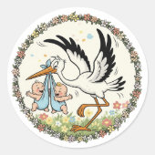 双子とコウノトリのヴィンテージデザイン ラウンドシール (正面)