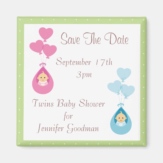 双子とバルーン赤ちゃんシャワーを保存 マグネット (正面)