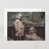 双子とピンクの魚のホラーAIアート ポストカード (正面/裏面)