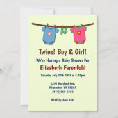 双子と男の子と女の子の赤ちゃんシャワー招待状 招待状 (正面)