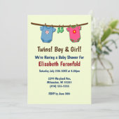 双子と男の子と女の子の赤ちゃんシャワー招待状 招待状 (スタンド正面)