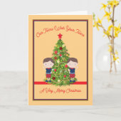 双子にメリークリスマスカードを望む双子の男の子 カード (黄色い花)