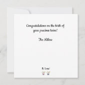 双子のおめでとうございます、名前、女の子と男の子。 カード (裏面)