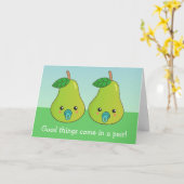 双子のお母さん – かわいい梨のペア カード (黄色い花)