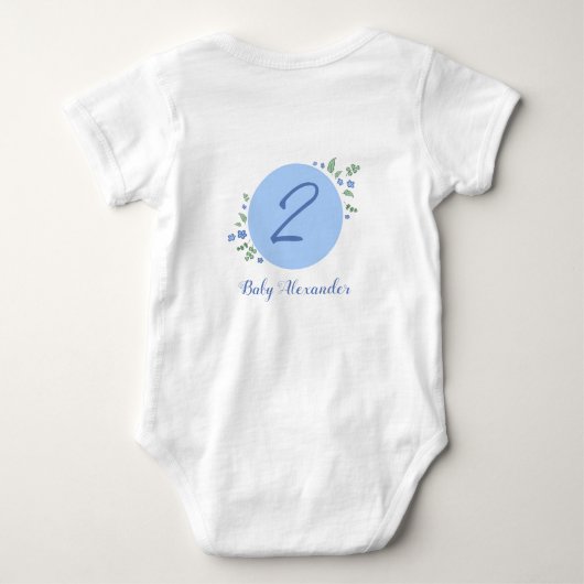 双子のかわいいクマの名前をカスタムすると番号 ベビーボディスーツ (裏面)