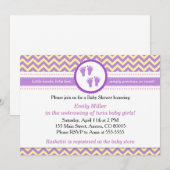 双子のご招待 女の子のベビーシャワー パープル イエロー 招待状 (正面/裏面)