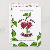 双子のさくらんぼの女の子 招待状 (正面/裏面)