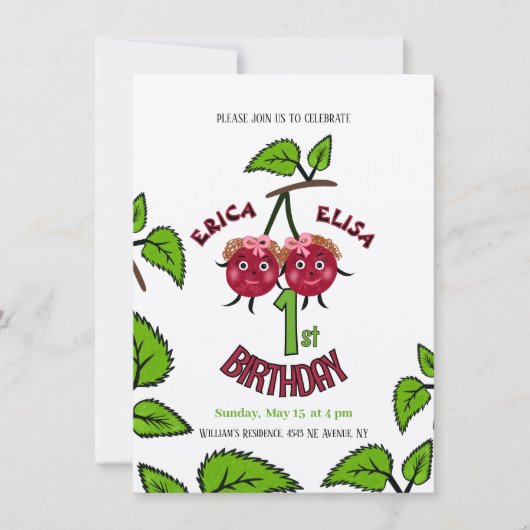 双子のさくらんぼの女の子 招待状 (正面)