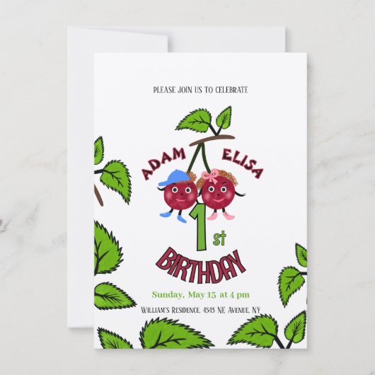 双子のさくらんぼ 招待状 (正面)