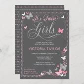 双子のためのバタフライベビーシャワー招待状 招待状 (正面/裏面)