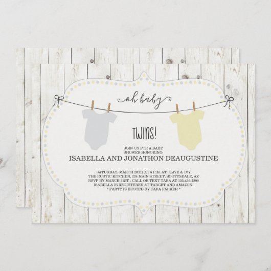 双子のためのベビーシャワー招待状- 男女兼用 招待状 (正面/裏面)