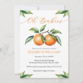 双子のための水色オレンジ色ベビーシャワー招待状 招待状 (正面)