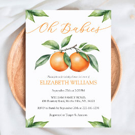 双子のための水色オレンジ色ベビーシャワー招待状 招待状