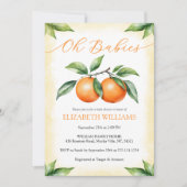 双子のための水色オレンジ色ベビーシャワー招待状 招待状 (正面)