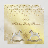 双子のゆらゆら馬 ニュートラル クリスマス ベイビー シャワー 招待状 (正面/裏面)