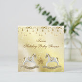 双子のゆらゆら馬 ニュートラル クリスマス ベイビー シャワー 招待状 (スタンド正面)