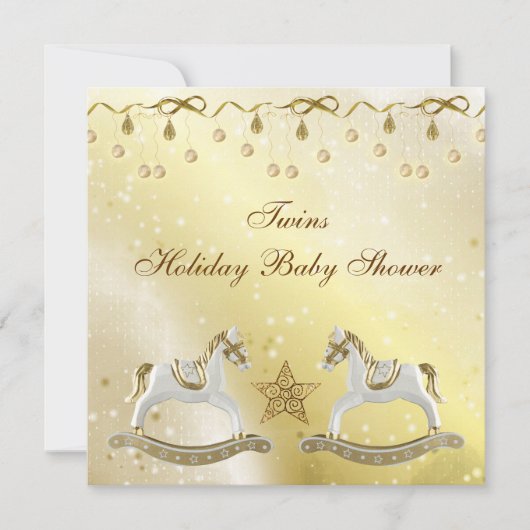 双子のゆらゆら馬 ニュートラル クリスマス ベイビー シャワー 招待状 (正面)