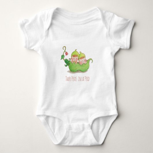 双子のエンドウ豆の赤ちゃんの水彩Tシャツ ベビーボディスーツ (正面)