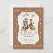 双子のカウボーイとカウガールの誕生日 招待状 (正面)