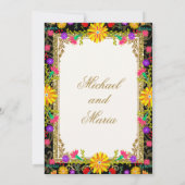 双子のカラフルな花 メキシコのフィエスタ キンセアニェラ 招待状 (裏面)