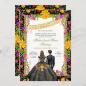 双子のカラフルな花 メキシコのフィエスタ キンセアニェラ 招待状 (正面/裏面)