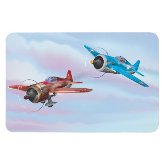 双子のカートゥーン・プロペラ航空機の飛行 マグネット (横)
