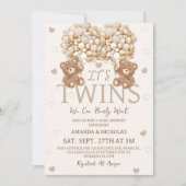 双子のクマさん あと少しで待ちに待ったベイビーシャワー 招待状 (正面)