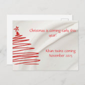 双子のクリスマスをテーマにした妊娠告知 ポストカード (正面/裏面)