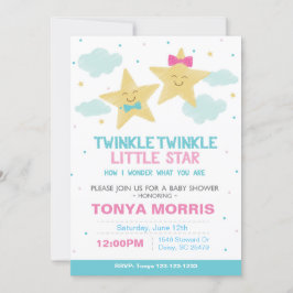 双子のチョークボード リトルスター ベビーシャワー招待状 招待状