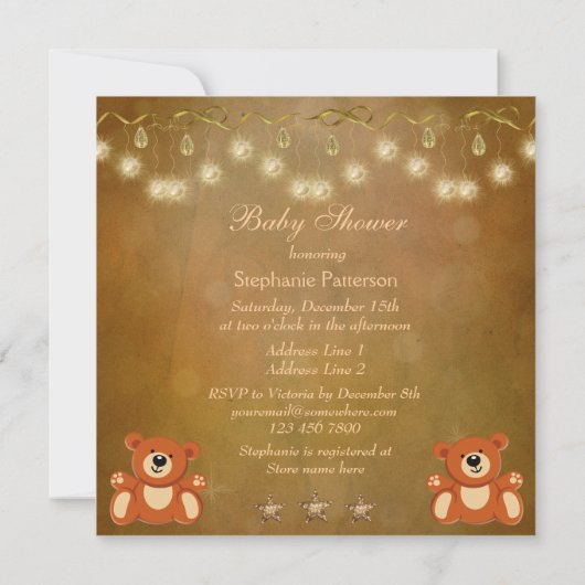 双子のテディが中立のクリスマス·ベビーシャワーを授ける 招待状 (裏面)