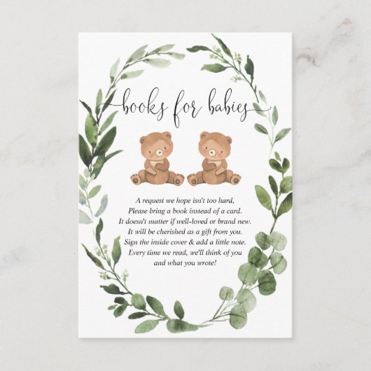 双子のテディは男女兼用ベビー用の本を生む エンクロージャーカード (正面)