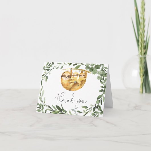 双子のナマケモノの赤ちゃんシャワー感謝カード サンキューカード (正面)