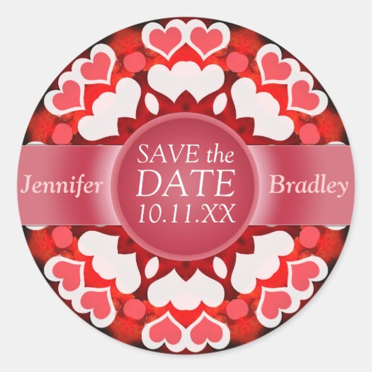 双子のハート日付の保存 ラウンドシール (正面)