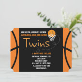 双子のバスケットボール スポーツ ベビーシャワー 招待状 (スタンド正面)