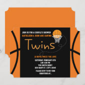 双子のバスケットボール スポーツ ベビーシャワー 招待状 (正面/裏面)