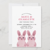 双子のバニーの誕生日パーティーとピンクの眼鏡 招待状 (正面)