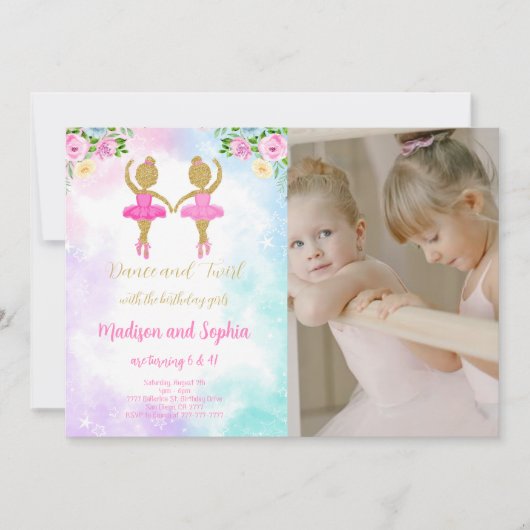 双子のバレリーナ写真招待状 招待状 (正面)
