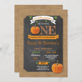 双子のパンプキン1歳の誕生日パーティーの招待状 招待状 (正面/裏面)