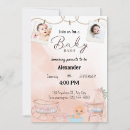双子のピンクおむつバッシュ招待状 招待状
