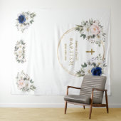 双子のピンクとブルーの花の洗礼 ゴールド フォトプロップ タペストリー (インサイチュ(横))