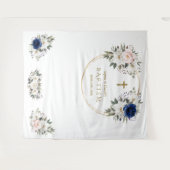 双子のピンクとブルーの花の洗礼 ゴールド フォトプロップ タペストリー (正面(横))