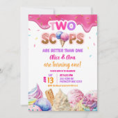 双子のピンクのアイスクリームの女の子の誕生日 招待状 (正面)