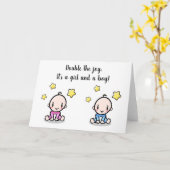 双子のベビーおめでとうカード、新着双生児 カード (黄色い花)