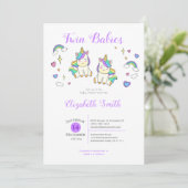 双子のベビーかわいいユニコーン赤ちゃんシャワー招待状 招待状 (スタンド正面)