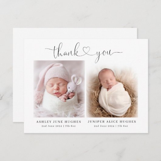 双子のベビーの写真の誕生のモダン発表 ポストカード (正面/裏面)