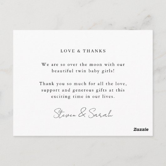 双子のベビーの写真の誕生のモダン発表 ポストカード (裏面)