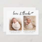 双子のベビーの写真の誕生の発表love & 感謝してい ポストカード (正面/裏面)
