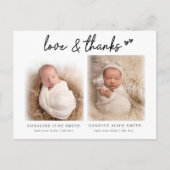 双子のベビーの写真の誕生の発表love & 感謝してい ポストカード (正面)